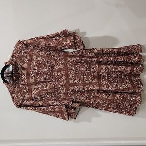 Love + Harmony Brown Paisley Print 3/4 Bell Sleeve Cocktail Midi Dress